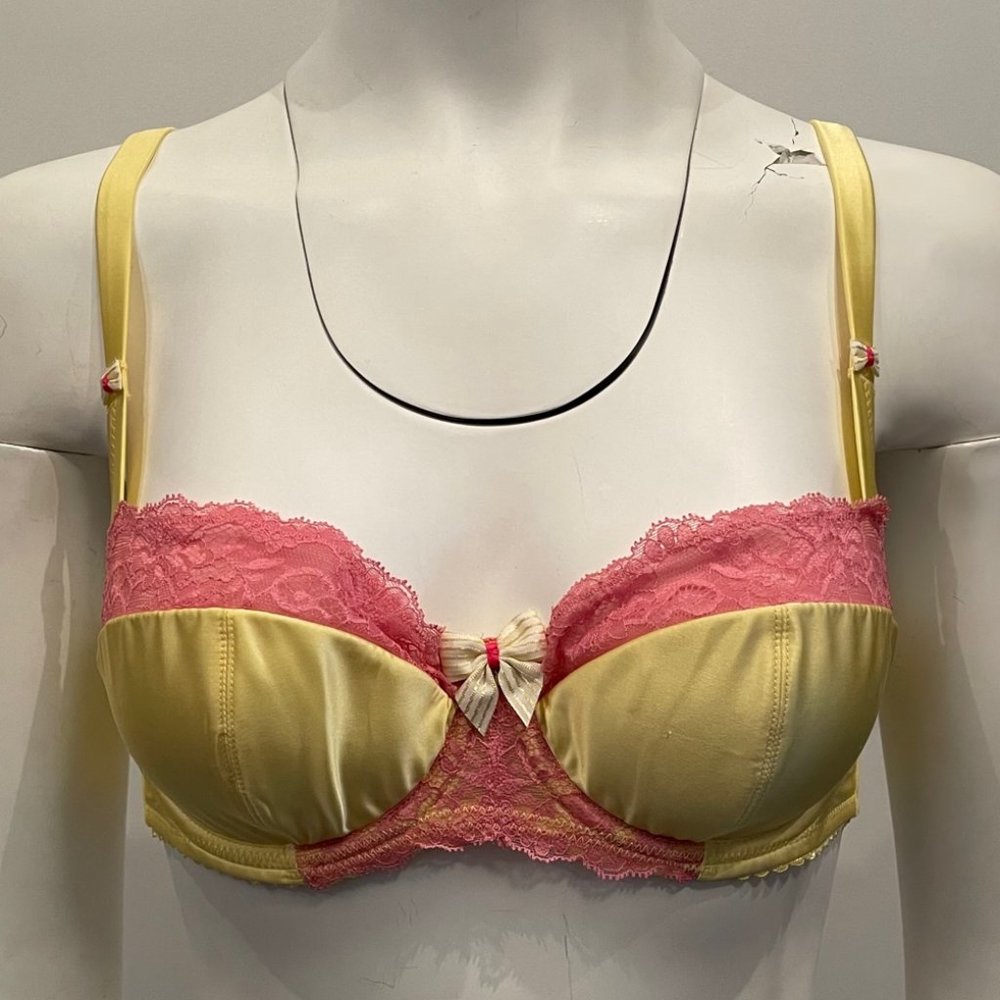 BNWT Tutti Rouge Tallulah Sunshine Bra Yellow Pink Lace 32E